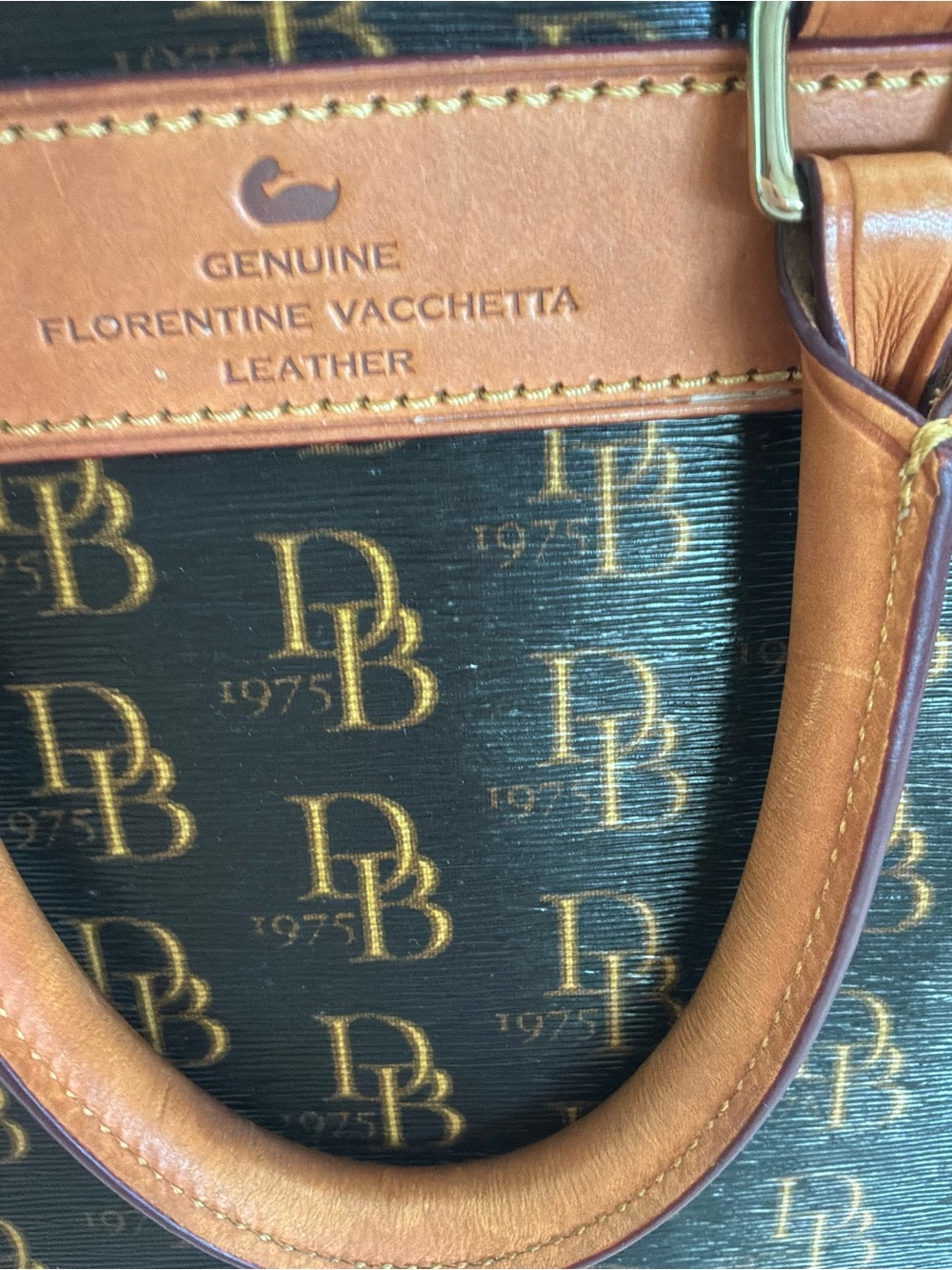 Dooney & Bourke Brown Logo Satchel with Tan Leather Trim and Crossbody Strap - Picture 12 of 16